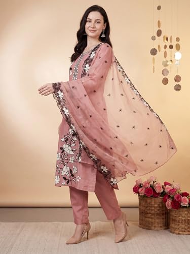 Image of INDO ERA Women's Silk Blend Paisley Embroidered Zari Work Kurta & Pant with Dupatta Set (IEBBAI389)