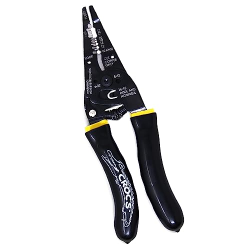 Rack-A-Tiers Croc's Needle Nose Wire Strippers AWG 10-22, Wire Crimper & Stripper, Wire Stripper Cutter, Ergonomic Glow-in-the-Dark Handles, Wire Insulation Stripper (47000)