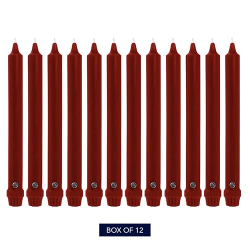 Image of Colonial Candle Unscented Taper Candle, Classic Collection, Traditional Cranberry, 12 In, Pack of 12 - Up to 10 Hours Burn