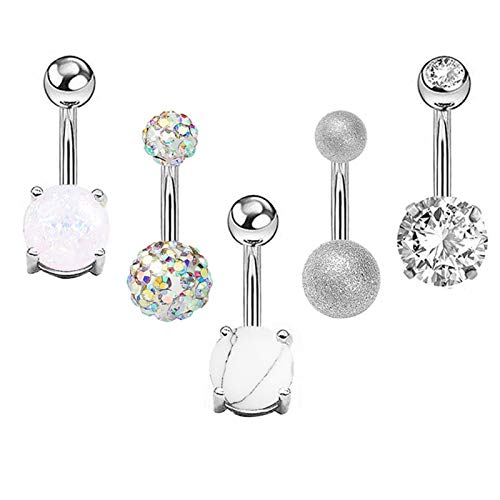 Rubyyouhe8 5/10Pcs Women Faux Opal Inlaid Belly Button Navel Rings Body Piercing Jewelry Tongue Lip Eyebrow Nose Stud Belly Ring -Silver 5Pcs Rubyyouhe8 5/10Pcs Women Faux Opal Inlaid Belly Button Navel Rings Body Piercing Jewelry Tongue Lip Eyebrow Nose Stud Belly Ring -Silver 5Pcs