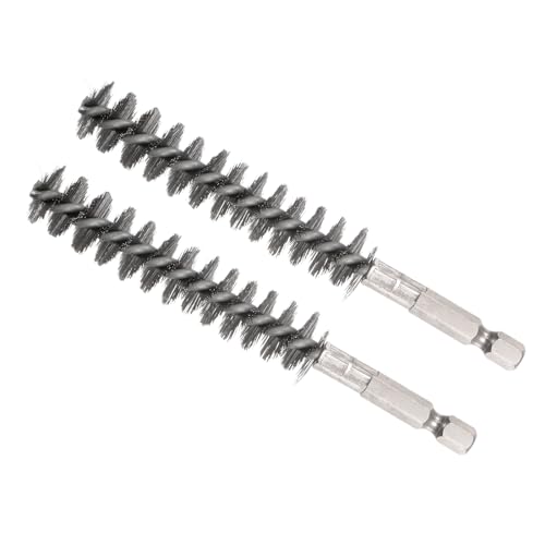 Image of Bore Brush, 15mm Dia 72mm Length, Stainless Steel Twisted Cleaning Wire Brushes with 1 /4 inch Hex Shank - (Applications: for Power Drill), 2-Pieces