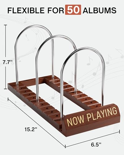 Now Playing Vinyl Record Stand, 50 LP Vinyl Record Storage with Non-slip Grooves, Wood Now Spinning Vinyl Record Holder for Albums Magazine Rack Magazine Organizer Record Display, Gift Package