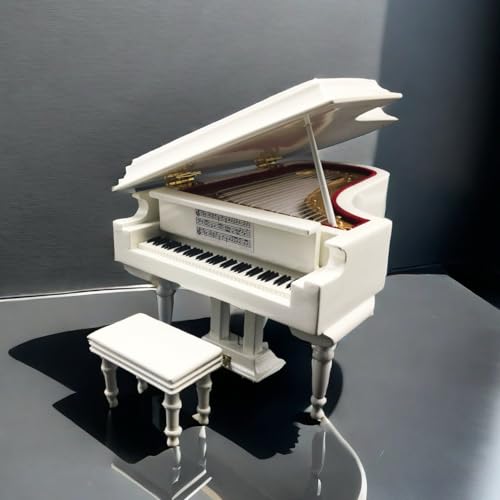 SHTWX White Piano Music Box with Bench and Black Case Musical Boxes Gift For Christmas/Birthday/Valentine's day, Melody Spirited Away