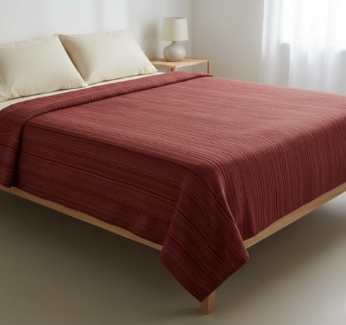 Image of THARUNSHA ELITE 100% Natural Pure Cotton All Weather Blanket /Solapur Bedsheet /Top Sheet /AC Comforter Elegant Design- Single Size 60 inches x 90 inches (Maroon)