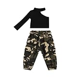 Toddler Girl 2T 3T 4T 5T 6T 7T Outfits Off Shoulder Halter Neck Top Shirt Camouflage Pants w Belt Sp