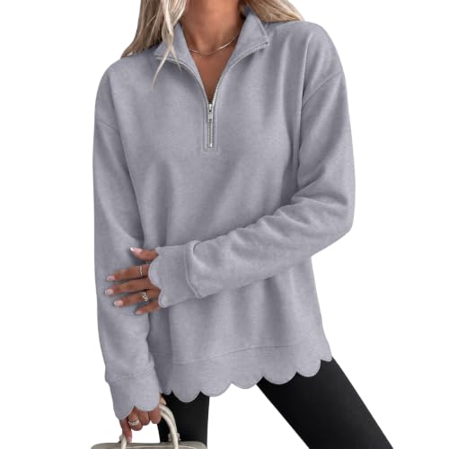 Scalloped Sweatshirt for Women 1/4 Zip Pullover Mockneck Sweatshirt - image 1