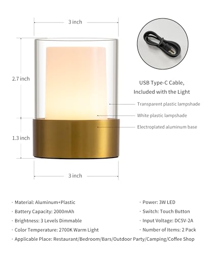 Image of 4 inch Bronze Cordless Table Lamp Set of 2, Outdoor Rechargeable Lamp