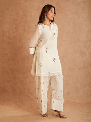 Image of ANNI Designer Farshi Salwar Suit for Women Viscose Embroidered | Co Ord Set for Woman | Straight Kurta Palazzo Outfit Round Neck V Slit 3 /4 Sleeve Ethnic Dress Womens Clothing