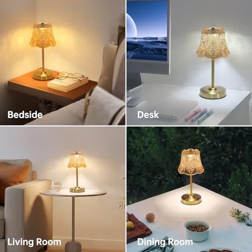 Shenmoyl Set of 2 Cordless Touch Table Lamp with 5200mAh Battery - 3 Adjustable Color Temperatures & Dimmable, Rechargeable Lamp for Bedsides, Living Room, Entryway, Bookshelves (Amber Rose) — view 5
