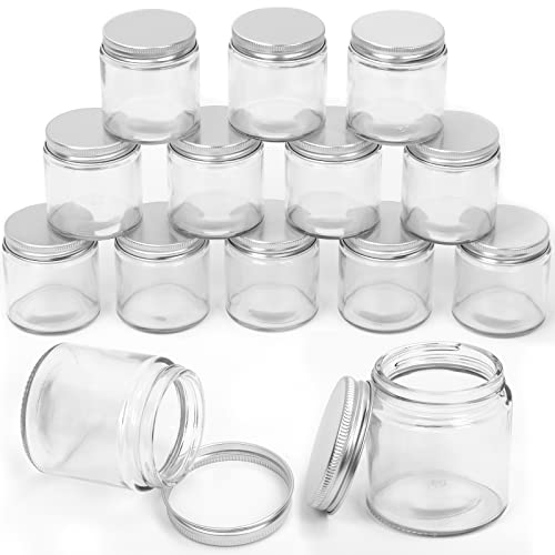 Sweet 12 frascos de vidrio transparente 120 ml con tapa plateada, recipientes redondos para cosméticos