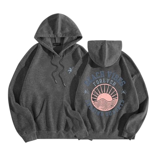 Generisch Women's Crew Neck Hoodie, Sweatshirt, Seaside Beach Sunrise Sunset, Top Pullover Zip Women, gray, S