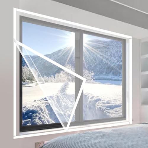 Fensterisolier-Set, für den Innenbereich, transparent, isolierende Schrumpffolie, Zugluftstopper, verhindert kalte Kondensation, sekundäre Verglasungsfolie, um Heizkosten zu senken, 50 x 60 cm