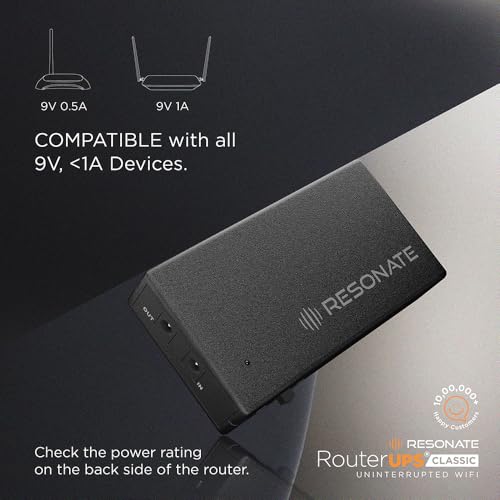 Image of RESONATE Routerups|Dual Band Original Mini UPS for 9V WiFi Routers & Devices (Up to 1A)|Seamless Backup Up to 6 Hours|2X2000Mah Battery, BIS Certified|Compatible with Modems, CCTV, Iot & FTTH Devices