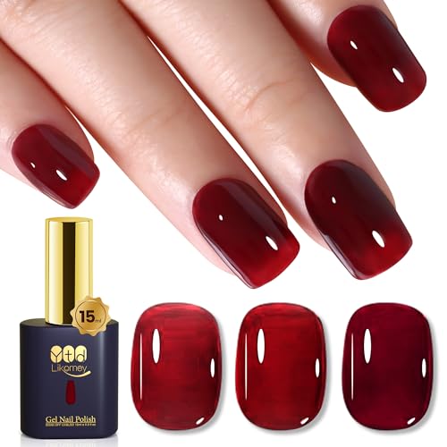 YTD Likomey Esmalte Semipermanente de Uñas en Gel UV LED,15ml Rojo Baya Translúcido esmaltes de Gel,diseño de uñas, salón en casa, manicura artística,LS301