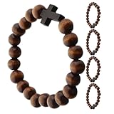 UPKOCH 5 Stück Handgefertigte Holzperlen Armbänder mit Holzkreuz Stretch Gebetsarmband für Damen und Herren Leichtes Christliches Schmuckstück für Religiöse Anlässe und