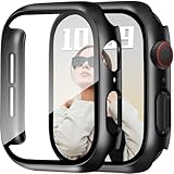 JR.DM 44mm 2 Pack Hard PC Case with HD Tempered Glass Screen Protector for Apple Watch Series 6/5/4/SE/SE2/SE3, Guard Bumper Full Coverage Protective Anti-Scratch Face Cover for iWatch, Black+ Black