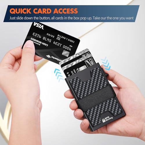 Image of AUTLEY Slim Wallet For Men, Minimalist Mens Wallet, Rfid Blocking Wallet, Pop Up Credit Card Holder with Cash Band (Carbon Fiber+Black)