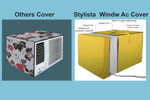 Image of Stylista Polyester Window ac Cover Suitable for O-General 1.1 Ton AMGB12FAWB-B, Yellow Color Elastic fit Cover for Front and Rear of Window Ac
