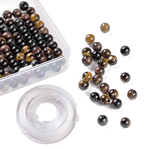 BEEFLYING 100 Pcs 8mm Natural Original Stone Beads Yellow Tiger Eye Round Beads Loose Round Beads for Jewelry Necklace Kit Making - Image 4