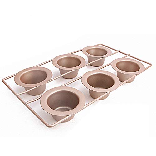 Popover Pan 6 Cup Bakeware by Hahn Professional 6 Non Stick Cups Easy Clean Cast Iron Cookware FDA PTFE PFOA 2 Year Guarantee Free Popover Yorkshire Pudding Recipe Book Champagne 380x225x45mm