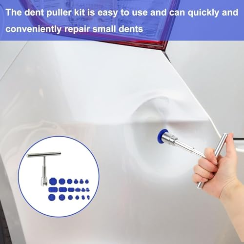 Image of Car Dent Puller Kit with T-Bar Slide Hammer & 18 Tabs - Paintless Dent Removal Tool | DIY Dent Repair Kit for Cars, Bike, Fridge, Metal Surfaces
