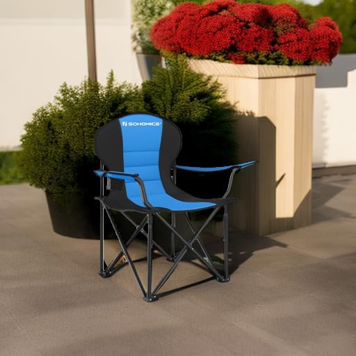 Miniatura 6 de SONGMICS Silla de camping plegable, con cómodo asiento de esponja, portavasos, estructura resistente, capacidad de carga máxima 551 libras, silla de