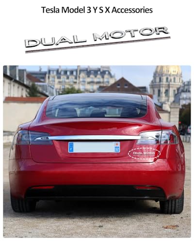 Image of 2025 Tesla Dual Motor Metal Letters Sticker Tailgate Letters Emblems for Tesla Model 3 Y S X Accessories Dual Motor Emblem Model Y Metal Raised Logo Tailgate Letters Silver