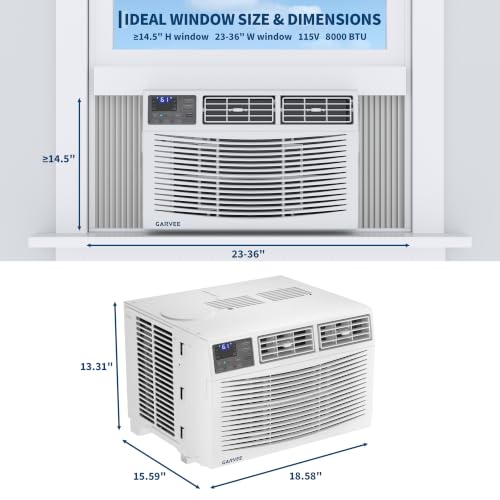 Image of GarveeHome 8000 BTU Window Air Conditioner, Cools up to 350 Sq. Ft | Window AC Units with Remote Control, 3 Cooling & Fan Speeds, Quiet Operation, LED Digital Display, Ideal for Bedroom