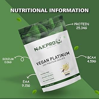 NAKPRO 100% Soy Protein Isolate, Vanilla - 1kg | 25.3g Protein, 4.6g BCAA | Natural Vegan Plant Protein Powder | Easy To Digest | All Essential Amino Acids for Muscle Gain and Recovery