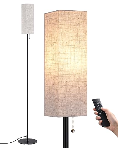 EDISHINE Stehlampe Wohnzimmer 165cm, Standleuchte LED Dimmbar, Stehleuchte mit Fernkontrolle & E27 LED-Glühbirne (3 Farbtemperaturen 9W), Lampenschirm aus Leinen, Modern Leselampe für Schlafzimmer