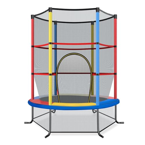 FANTASK Trampolín para Interior/Exterior con Red de Seguridad, diámetro de 165 cm, Cama elástica para jardín hasta 135 kg, para niños a Partir de 3 años