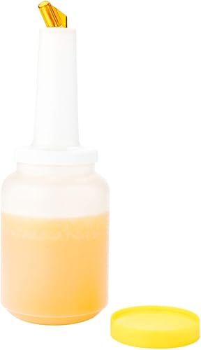 Miniatura 22 de Restaurantware Botella de plástico de 1 cuarto de galón de almacenamiento con boquilla azul y tapa, botella de almacenamiento de barra, 3 1/2 x 3