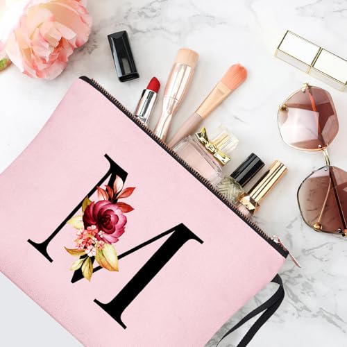Image of Vavabox A-Z Personalized Makeup Bag, Birthday Gifts for Women Mom, Gifts for Best Friend, Bride Bridesmaid Cosmetic bag (M, 06-Pink)