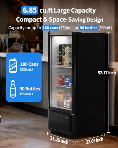 Image of Commercial Glass Door Display Refrigerator, 6.85 Cu. Ft Beverage Cooler with 2 Adjustable Shelves, ETL DOE NSF Certified Upright Merchandiser Drink Fridge for Shop Store Restaurant Bar Office Home Use