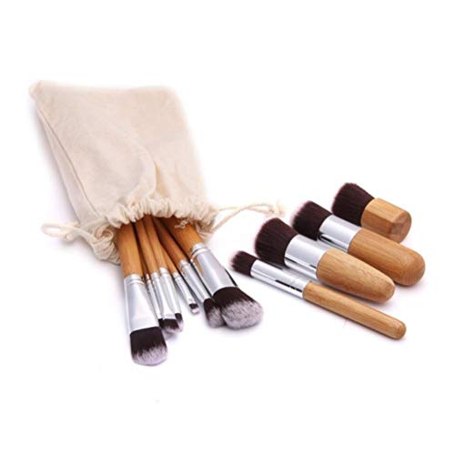 Dioche Juego de Brochas de Maquillaje, Juego de Brochas de bambú, 11 Uds., Cosméticos en Crema en Polvo Suave para Uso Profesional en el Hogar y Regalo (11PCS)