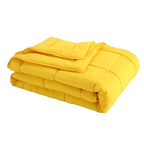 Permafresh Lotus Home Down Alternative Blanket With Microfiber Cover and Water and Stain Resistance, Twin, Yellow