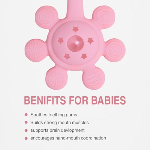 Image of Silicone Baby Teether & Rattle Toy - Soft & Safe for Infants, BPA-Free, Multi-Texture Design for Teething Relief & Early Development (Pink)