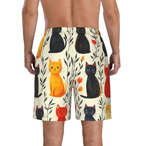 Mens Swim Trunks Board Shorts Quick Dry Shorts with Pockets - Cartoon Cat Patterns Vintage3