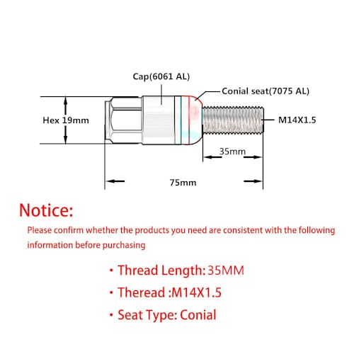 JKAPCYJFHF �݊��� 20�p�b�N �O���[�� M14x1.5 �z�C�[�����O�{���g �e�[�p�[�h �݊��� SEAT �X�^�b�h�p 35�V�����N �قƂ�ǂ̃A�t�^�[�}�[�P�b�g�ɓK�� -