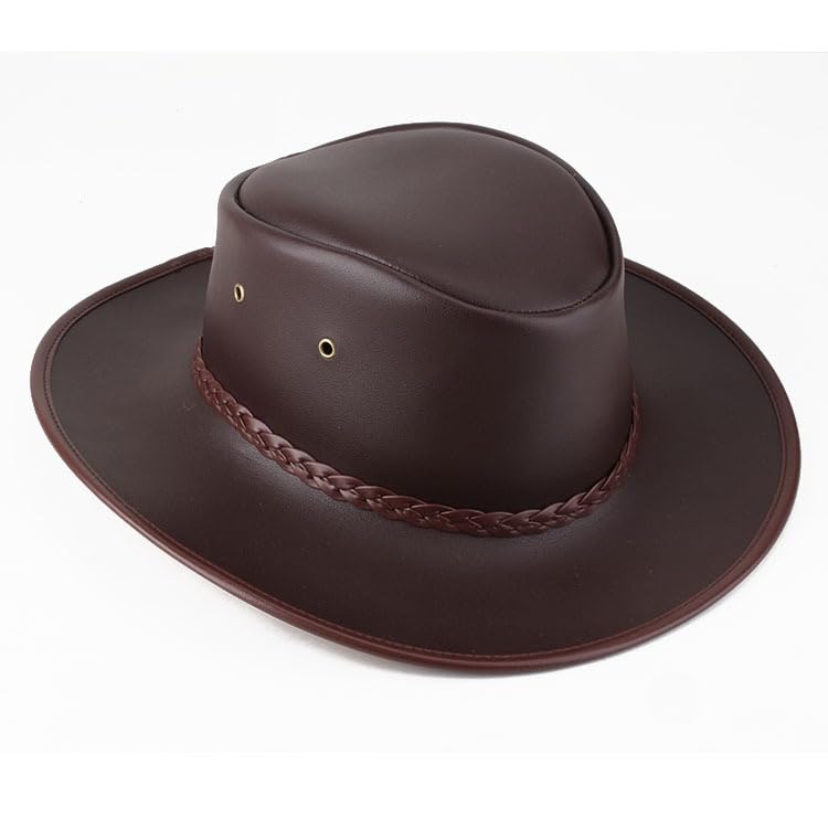 Cappello da cowboy occidentale in vera pelle, unisex, a tesa larga, con fibbia, confezione regalo