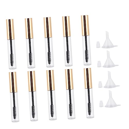 Beaupretty 10個空のマスカラチューブ 詰め替え可能なまげ育毛液容器 漏斗付 ポータブル化粧品ストレージボトル 旅行や自宅用 ゴールドキャップ付き