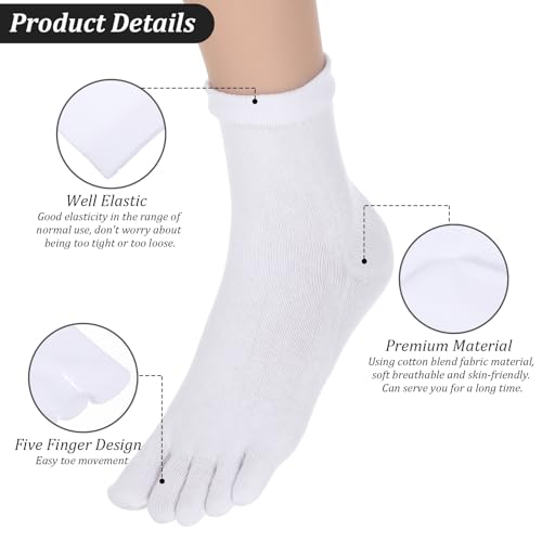 4 Pairs Toe Socks,Cotton Running Toe Socks No Show Low Cut Sock with Toes Sock with Toes Separated Barefoot Sport Specific Clothing for Men Women(White Black)3