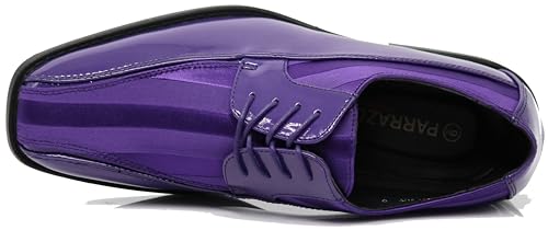 Image of BMY Men's Striped Satin Matching Patent Upper Oxfords Formal Dress Shoes