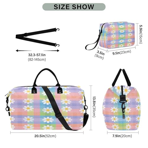 CEBUGI Plaid Daisy Flowers Quilted Duffle Bag for Women Large Carry On Travel Weekend Bag Hospital Bags for Labor and Delivery3