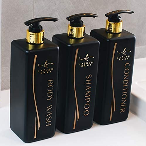 Shampoo And Conditioner Dispenser (Black, Set Of 3, 25Oz) - Empty Pump Bottles For Bathroom - Refillable Shampoo Conditioner Body Wash Dispensers – Shower Soap Bottle With Pump – Permanent Labels #TOP5