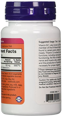 Now Vitamin B-1 (Thiamine) 100Mg, 100 Tablets (Pack Of 4) #TOP2