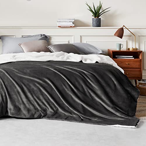 Image of Bedsure GentleSoft Sherpa Fleece Blanket Queen Size for Bed, Non-Heated, Thick and Warm Throw for Women and Men, Soft Fuzzy Plush Queen Blanket for Winter, Charcoal, 90x90 Inches