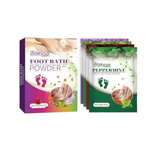 Xiulilydai Foot Bath Powder Pack, 25g x 4, Peppermint, Green Tea, Rose, Lavender Scent