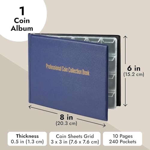 Álbum para colección de monedas con 240 bolsillos azul miniatura 2