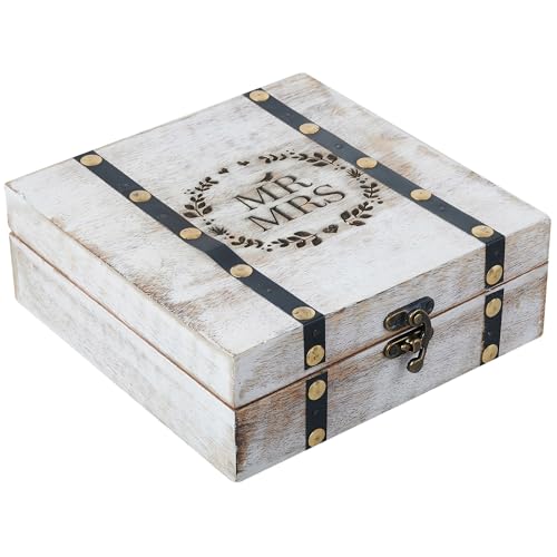 Eximious India Wedding Keepsake Box with Lids Bridal Arranger Memory Storage Box Bridal Shower Gifts Wooden Wedding Engagement Couples Gifts 7X7X3 Inches Mr and Mrs (WHITE)